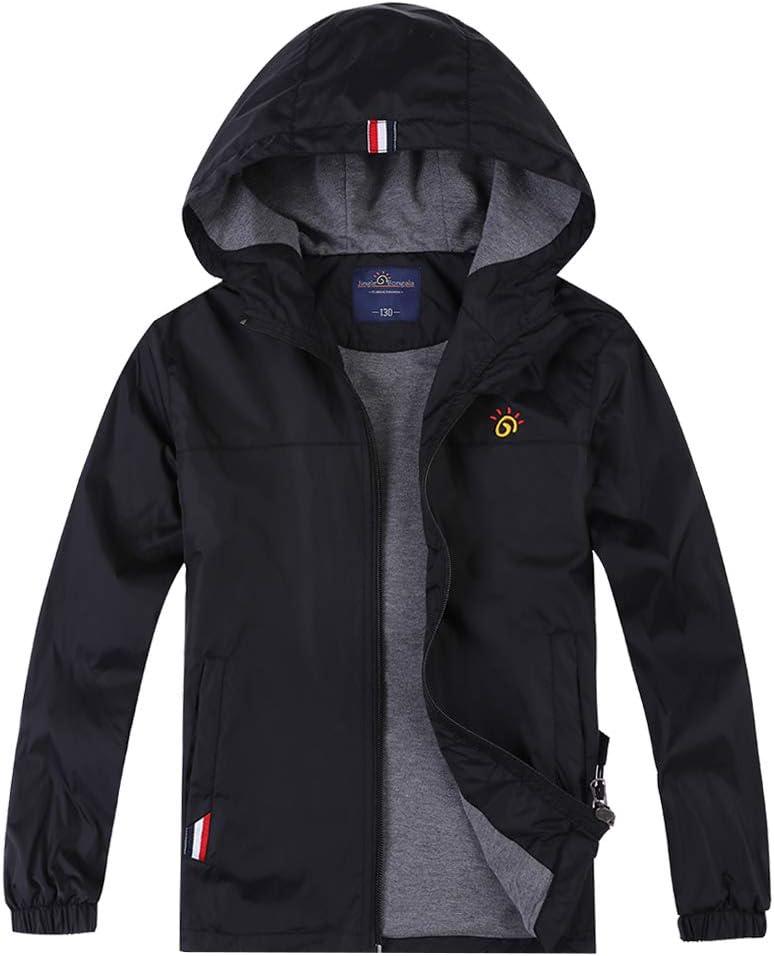 Jingle Bongala Boys Girls Lightweight Breathable Raincoat Waterproof Hooded Rain Jacket Windbreaker Easy to Fold (8-9, Black)