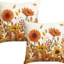 AVOIN colorlife Fall Pumpkin Sunflowers Throw Pillow Cover, 18 x 18 Inch Seasonal Autumn Thanksgiving Harvest Decoration for Home Sofa Couch Set of 2 (Orange)