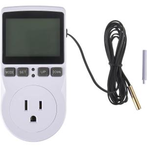 110V Digital Temperature Controller, LCD Screen Heating Cooling Thermostat Outlet Socket with Sensor Timer Regulator for Reptile Incubator Greenhouse Brewing Refrigerator