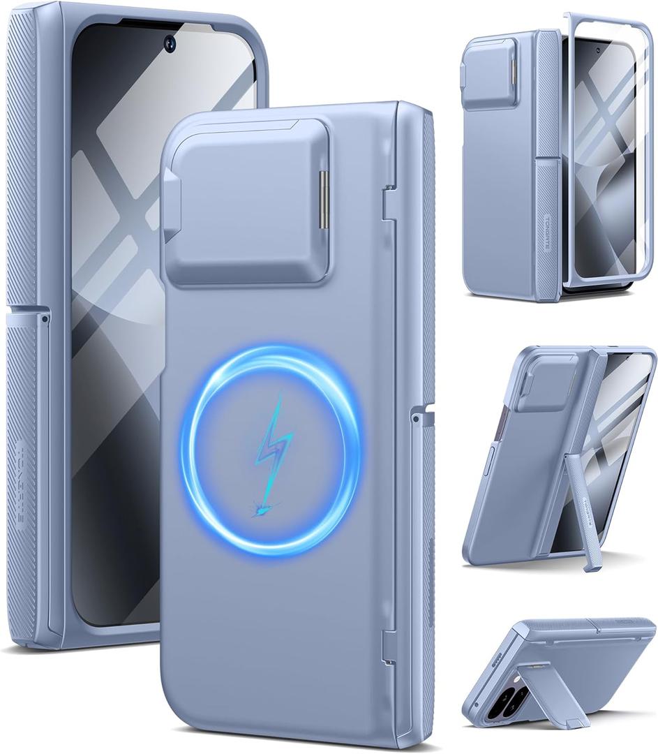 TONGATE Magnetic for Pixel 10 Pro Fold Case with Glass Screen Protector, [Compatible with MagSafe] [with Camera Cover & Hinge Protection] Full-Body Rugged Stand Case for Google 10 Pro Fold, Moonstone