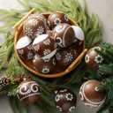 12 Pcs Mexican Talavera Christmas Ornaments Barro Neutral Christmas Tree Ornaments Brown Plastic Hand Painted Balls Cielito Lindo Farmhouse Modern Decor for Home Hispanic Party (3.15'')