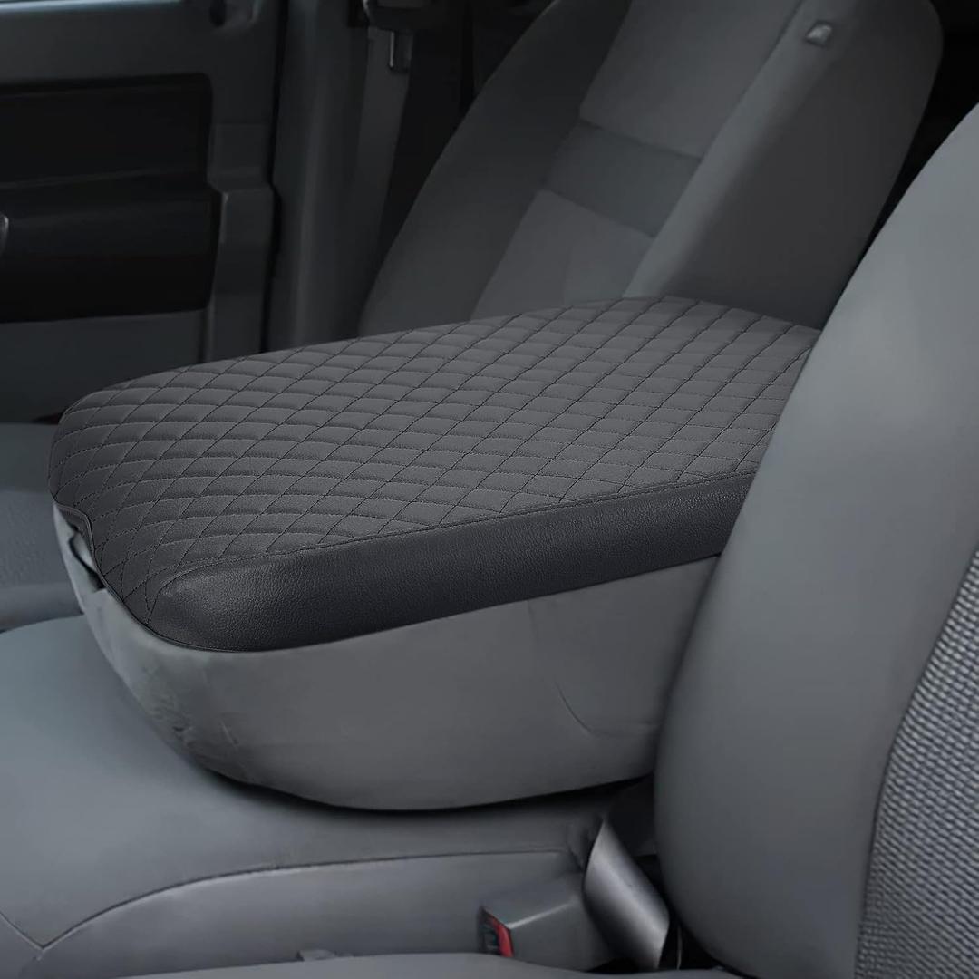 ISSYAUTO Center Console Cover Compatible with 2002-2012 Ram 1500 2500 3500 Jump Seat Console, Leather Armrest Lid Cover Arm Rest Covering for Car, Durable Middle Console Cover,Black