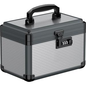 Uniclife Medicine Lock Box, 9.5" x 6" x 6.5", Portable Medication Lock Box with Combination Lock & Handle, Metal Lockable Storage Box, Security Lock Box for Medications, First Aid Medicine Storage Box (10 inch, Black, Combo Lock)