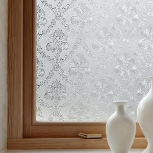 OHTMERU Window Privacy Film Decorative for Front Door, Bathroom Static Cling Stained Glass Sticker Opaque Heat Control UV Blocking Non-Adhesive for Home Windows 35.4 x 78.7 inches Damask
