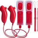 Motion Plus Wii Controllers 2Packs with Nunchucks, Wii Remote Controllers Compatible for wii and Wii U with Built in Motion Plus (2 Reds)