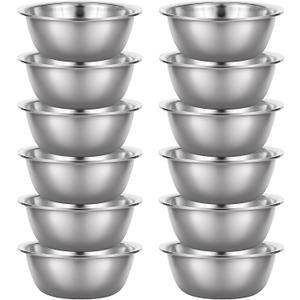 Set of 12 Stainless Steel Mixing Bowls, Nesting Metal Prep Salad Bowl Bulk Kitchen Large Reusable Baking Food Container for Hotel Restaurant Home Cooking, Silver(8.66 x 3 Inch)