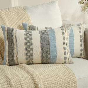 FUTEI Pack of 2 Boho Chenille Decorative Throw Pillow Covers 12x20 Inch Soft Tufted Striped Textured Pillow Case,Farmhouse Accent for Couch Bed Living Room, Grey