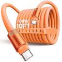 LISEN for iPhone Air 17 Charger Cord USB Cable 10FT, Chubby 100W Soft Silicone USB C to USB C Fast Charging Cable, Long USBC to USBC for iPhone 17 16 15, Samsung S25, MacBook Pro/ Air, Orange