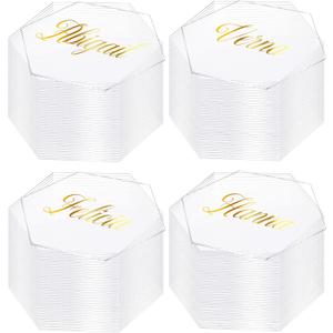 Chunful 120 Pcs Clear Acrylic Wedding Place Cards Acrylic Table Number Card Blank Name Plate Seating Chart Sign for Wedding DIY Table Setting Banquet Party(Hexagonal Style)