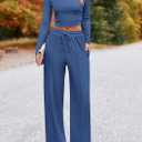 PRETTYGARDEN Women's 2 Piece Sets 2026 Fall Long Sleeve Crop Tops Wide Leg Pants Matching Outfit Tracksuits Spring Clothes, Size XL