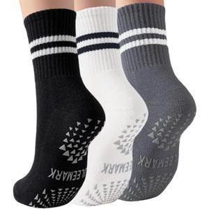2 x ULEEMARK Womens Pilates Non slip Yoga Socks Dance Gym Exercise Ankle Socks (One Size, 3 Pack Black White Grey)