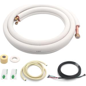 TAUROX 10FT Mini Split Line Set 1/4" & 1/2" O.D Copper Pipes Tubing and 3/8" White Thickened PE Insulation Coil, for Mini Split Air Conditioning or Heating Pump Equipment and HVAC with Flared Nuts.
