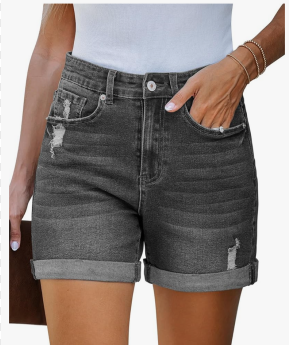 LookbookStore Jean Shorts Womens Stretchy High Waisted Ripped Denim Shorts with Pockets Trendy Distressed Cut Off Shorts, Size -XL