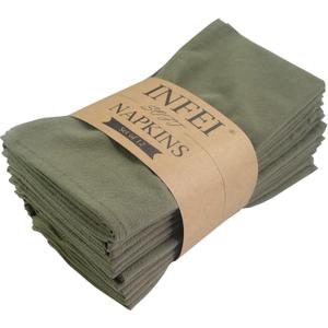 INFEI Plain Color Dinner Cloth Napkins, Set of 12 (16.9 x 16.9 Inches), Reusable Cotton Kitchen Table Napkin, for Cocktail Parties, Weddings, Hotel & Home Use (Army Green)