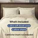Duvet Cover Full Size Set - Extra Soft Full Duvet Cover 80" x 90" with 2 Pillow Shams - Hotel Luxury, Easy Care & Fade Free with Zipper Closures and Ties - Comfy, Cozy and Breathable (Beige Stripes)