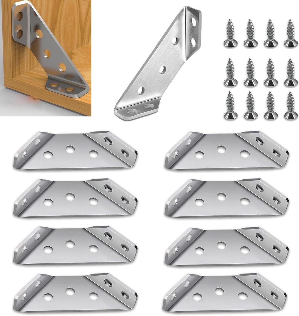 20 Pcs Stainless Steel Furniture Corner Connector with Screws Corner Brace Angle Corner Bracket for Shelves Wood Furniture Chair Drawer Cabinet