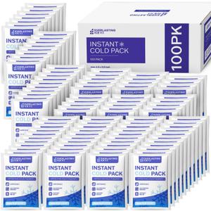 100 Pack - Instant Cold Packs - Instant Ice Packs for Injuries | Disposable Cold Compress Ice Pack for Pain Relief, Swelling, Inflammation, Sprains, Toothache - Cold Pack for Athletes