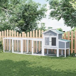 Large Chicken Cage with Waterproof and UV-Resistant Roof, 122" Wooden Chicken Coop with Nesting Box, Sliding Tray & Ramp, Hen House Poultry Cage for Backyard, Farm