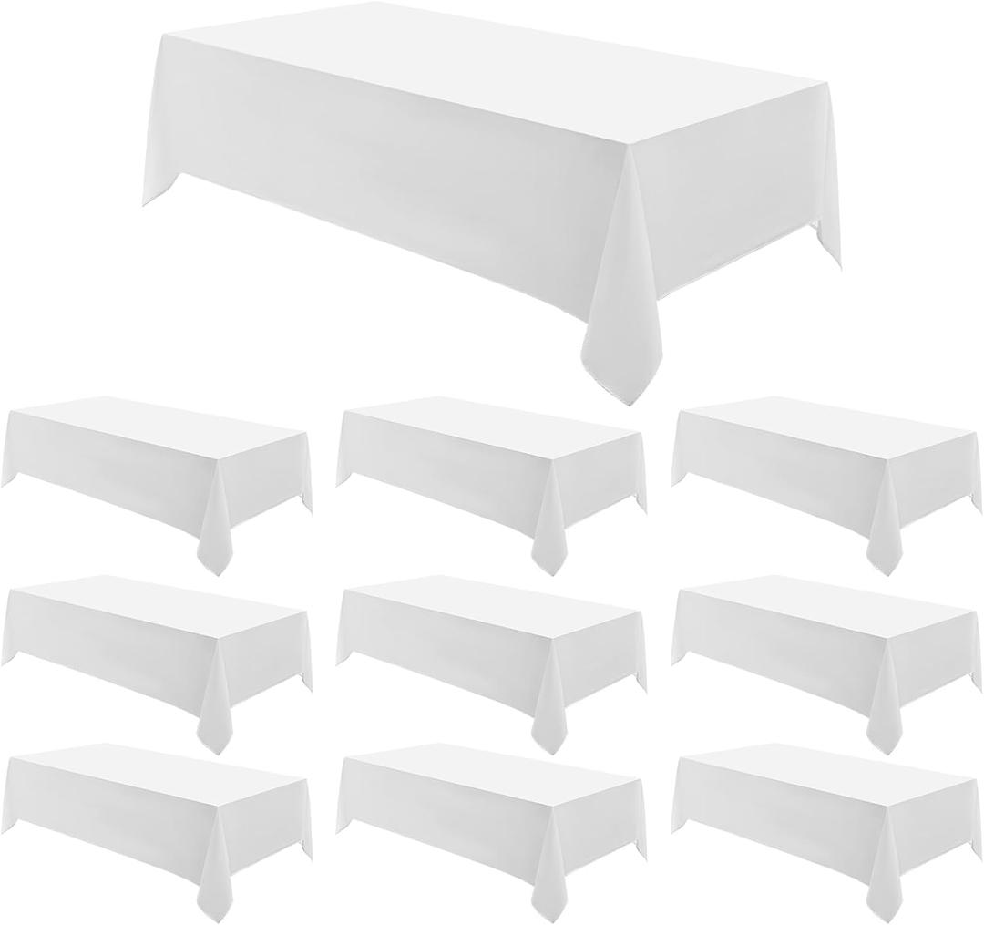 Rectangular Tablecloth 90x156 Inch 10 Pack White Table Cloths for 8ft Stain Resistant Decorative Washable Polyester Rectangle Tablecloths for Dining Table Banquets Buffet Parties and Wedding