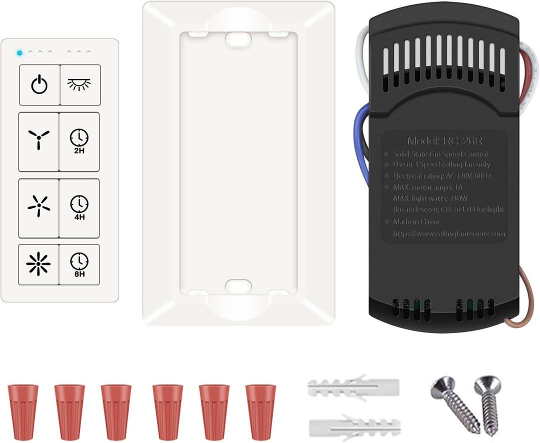 Ceiling Fan Remote Control & Dimmer Switch, Universal Fan Remote Control Kit with 3 Speed, 2-8h Timming, Compatible with Hunter Hampton Bay Harbor Breeze