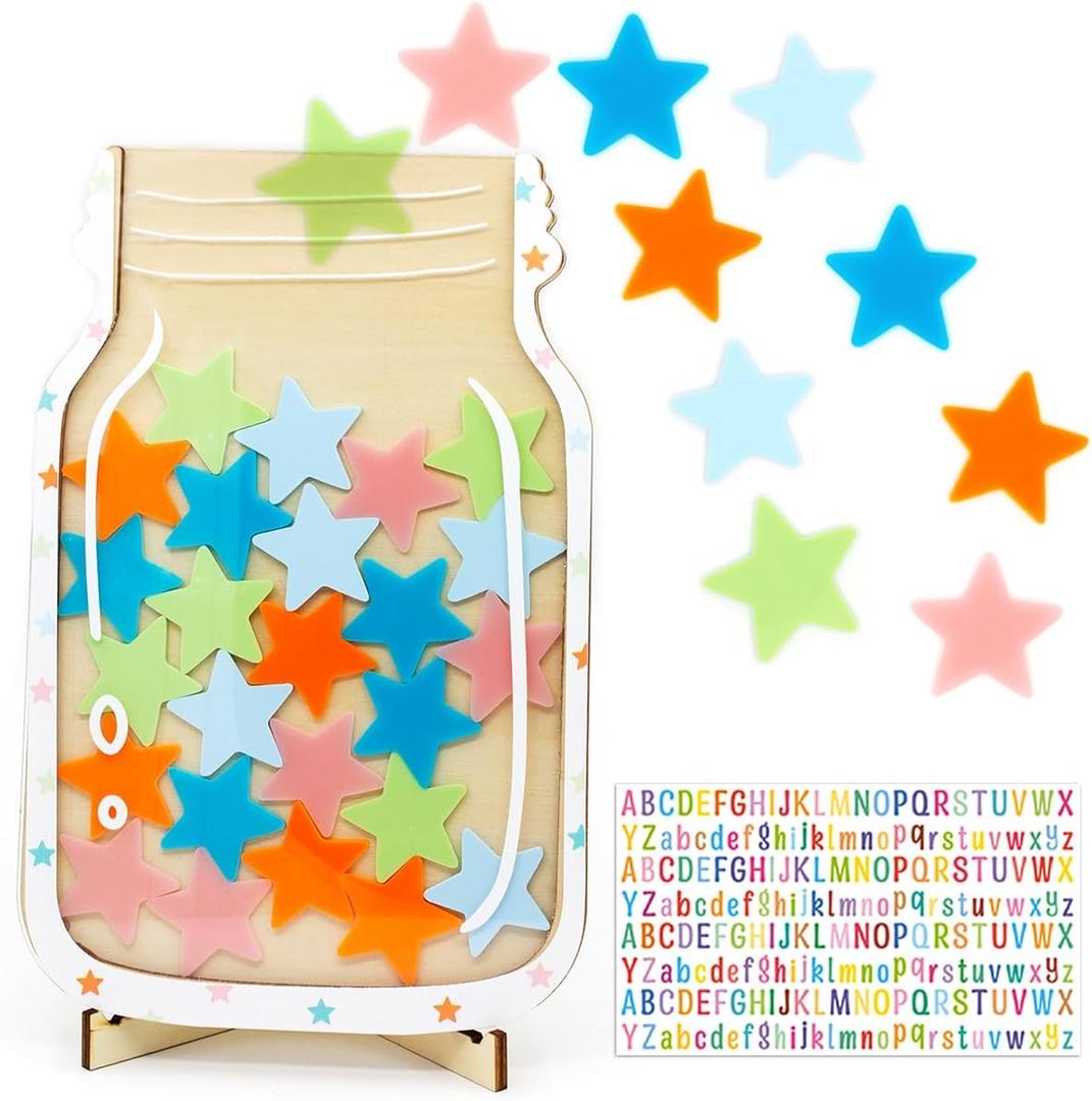 Star Reward Jars for Kids-Magnetic Reward System with Colorful Letter Stickers, Motivational Tool for Home & Classroom