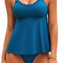 Milin Naco Tankini Swimsuits for Women Tummy Control 2 Piece Swimsuit Scallop Trim Tankini Top with Bottom Bathing Suits 2025 (Medium, Peacock Blue)
