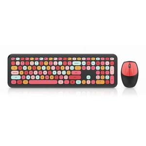 Wireless Keyboard and Mouse Combo, Retro Typewriter Keyboard with Round Keycaps, 2.4GHz USB Cute Wireless Keyboard Mouse for Computer, Desktop, Laptop and Computer (Black-Colorful)