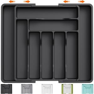 Silverware Organizer - Expandable Kitchen Drawer Organizer, Adjustable Utensil Organizer, Cutlery Drawer Organizer for Forks, Knives, Multipurpose Kitchen Organizers and Storage Solution, Black