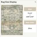 Soalmost 9x12 Area Rugs for Living Room, Non Slip Machine Washable Vintage Rugs, Low Pile Lightweight Large Rug for Bedroom, Dining Room, Home Office Olive