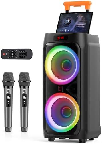 JYX Karaoke Machine with 2 Wireless Microphones, 8" Big Portable Bluetooth Speaker for Adults with RGB Light PA System Treble & Bass, Support TWS/USB/AUX/TF Card/REC, for Home Party Outdoors, JYX-T9, Black