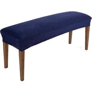 Rectangle Bench Covers, Removable Dining Chair Cover, Soft Fit Universal Stretch Bench Chair Slipcovers, Anti-Dust Washable Jacquard Seat Protector for Bedroom, Living Room, Kitchen(Velvet Navy Blue) (1pc)