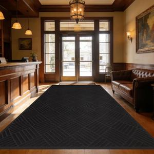 5' x 8' Indoor Outdoor Door Mat,Heavy Duty Commercial Grade Entrance Rug with PVC Non-Slip Backing, Durable Welcome Mat for Front/Back Door,Entryway,Low Profile Design with Mud Scraping Grooves(Black)