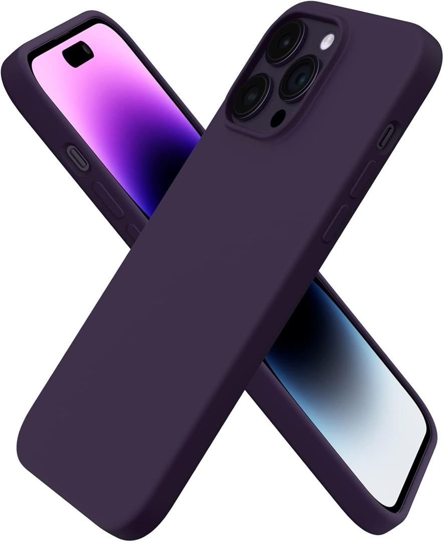 ORNARTO Compatible with iPhone 14 Pro Max Case 6.7, Slim Liquid Silicone 3 Layers Full Covered Soft Gel Rubber Phone Case Protective Cover with Microfiber Lining 6.7 inch-Elderberry
