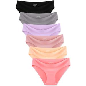 MISSWHO Seamless Womens Underwear Bikini No Show Soft Comfortable Invisibles Briefs Low Rise Hipster Panties 6 Pack (L)