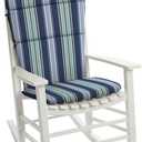Arden Outdoor Adirondack or Rocking Chair Cushion, 20 x 17, Rain-Proof, Fade Resistant 17 x 20, Sapphire Aurora Blue Stripe