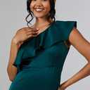 Women's Elegant One Shoulder Green Dress with Ruffle Detail, Size S, Emerald Green