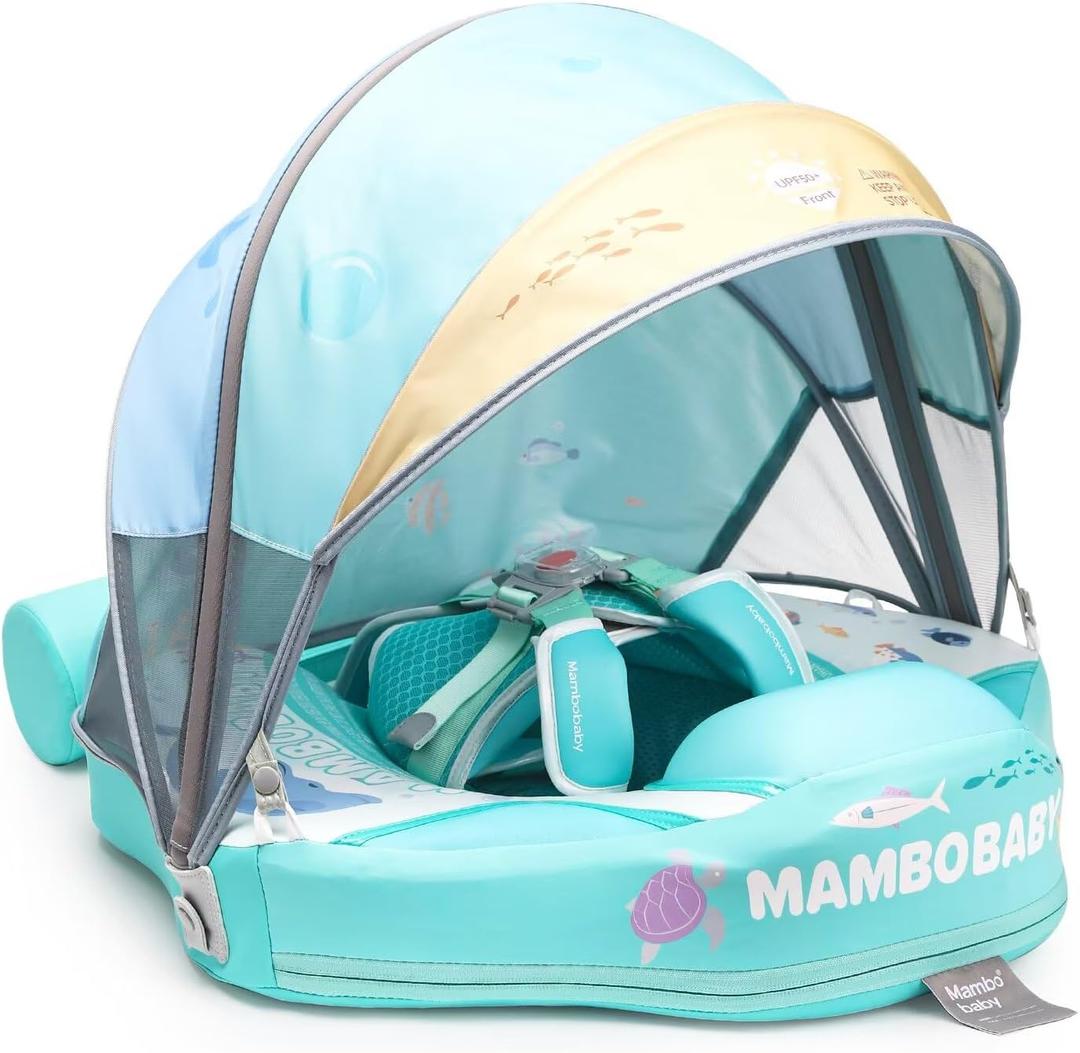 2024 Mambobaby Baby Float with Canopy & Tail Infant Swim Float Non-Inflatable Toddler Pool Float with Skin-Friendly Material for 3-24 Months Baby Boys Grils (New Green)