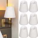 Set of 6 Chandelier Lamp Shades 5 Inch, Mini Barrel Lampshades Clip On for Table Lamp Wall Lamp Replacement, Natural Linen Mini Lamp Shade, 3.5x5.1x5.5in (Top Height Bottom)