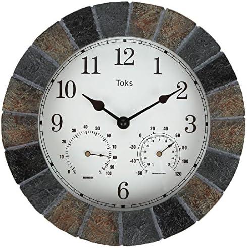 Lily's Home 10-Inch Faux-Stone Indoor or Outdoor Wall Clock with Thermometer and Hygrometer, Nature Shape