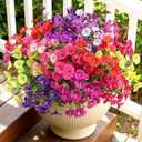 Alupssuc 24 Bundles Artificial Flowers for Outdoors, Faux Spring Flowers for Decoration, UV Resistant Silk Morning Glory with Eucalyptus Realistic Fake Flowers for Yard Planter Porch Garden, 8 Colors
