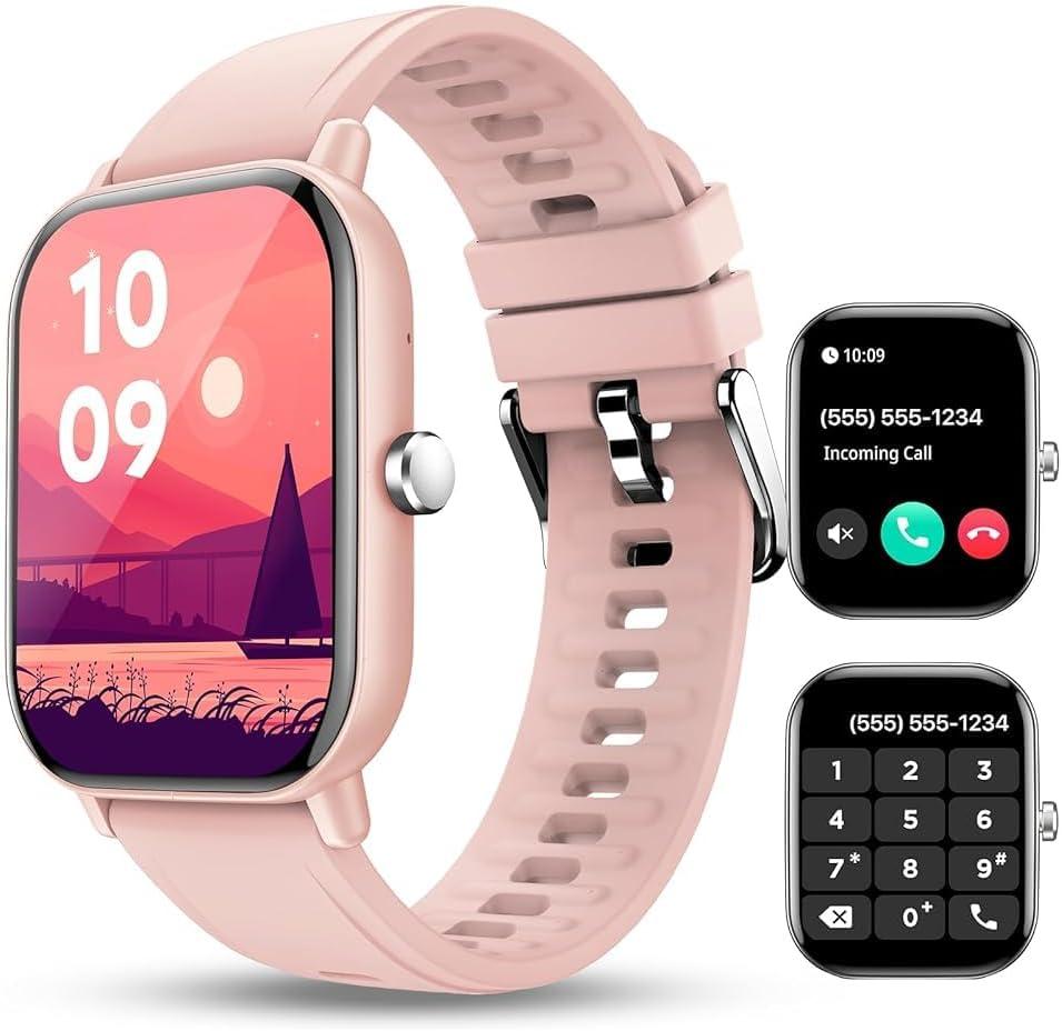 Smart Watch for Women/Men, 2.01'' HD Smartwatch with Bluetooth Call, 100+Sport Modes, Sleep Monitoring, IP67 Waterproof, Camera & Music Control for iPhone/Android, Fitness Tracker with Pedometer (Square - Pink)
