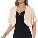 Women Shrug Soft Chiffon Open Front Sheer 3/4 Sleeve Bolero Cardigan for Evening Dress (Beige, M)