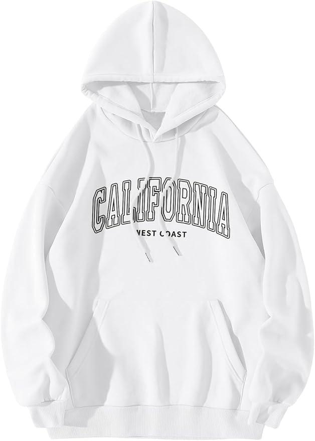SOLY HUX Women's Cute Hoodies Graphic Preppy Sweatshirts for Teen Girls Long Sleeve Pullovers Fall Outfits with Pockets White Letter, Large
