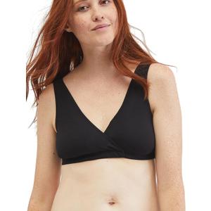 Motherhood Maternity Women's Soft Cotton Spandex Wrap Front Maternity & Nursing Sleep Bralette Bra (Black, L)