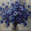 AoArtWZ Flower Canvas Wall Art White and Blue Flowers Pictures Artwork Abstract Floral Rustic Farmhouse Painting Prints for Home Decoration Framed 24" x 24"