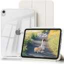 Case for iPad Air 11 inch M3/M2(2025/2024), iPad Air 5th/4th Generation (2022/2020) 10.9 inch with 2-in-1 Sliding Detachable Clear Cover, Protective Soft TPU Frame, Auto Wake/Sleep(Cream White)