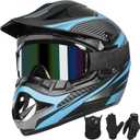 Youth Dirt Bike Helmet Quick Release Buckle - Dirt Bike Helmets for Kids 8-14, Youth ATV Helmet (Gloves Goggles Mask) 4Pcs Set - DOT Approved (Large, Blue)