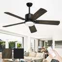 Obabala 52 Inch Ceiling Fans with Lights and Remote, 5 Blades Ceiling Fan with 6 Speeds, Reversible DC Motor, Outdoor Black Fan with Lights for Patio Farmhouse Bedroom