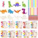 24 Pack Dinosaur Party Favors Painting Toys  Valentines Day Gifts for Kids Birthday Treat Goodie Bag Filler Classroom Exchange Gifts, Dinos Wood Keychain Paint Kits Arts Crafts for Girls Boys