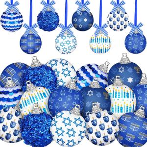 Blosssound 16 Pcs Hanukkah Hanging Tree Ornaments Ball Star of David Happy Hanukkah Ball Decoration White Blue Chanukah Hexagram Home Hanging Ornament 1.57 Inch for Jewish Menorah Xmas Party Gift